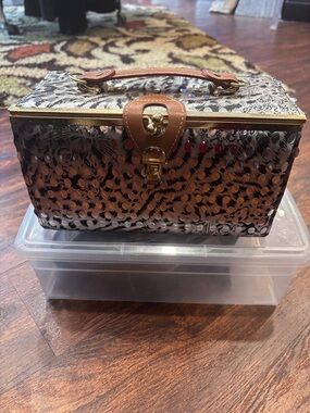 Women’s Cosmetic Train Case - Brown Metallic Leopard Print